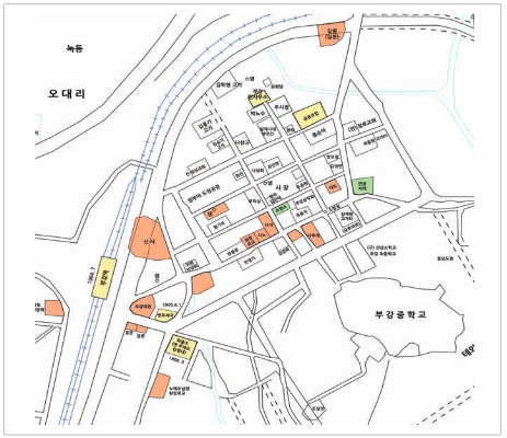 근대 부강면 지도 - 부강역, 부강중학교, 시장 등